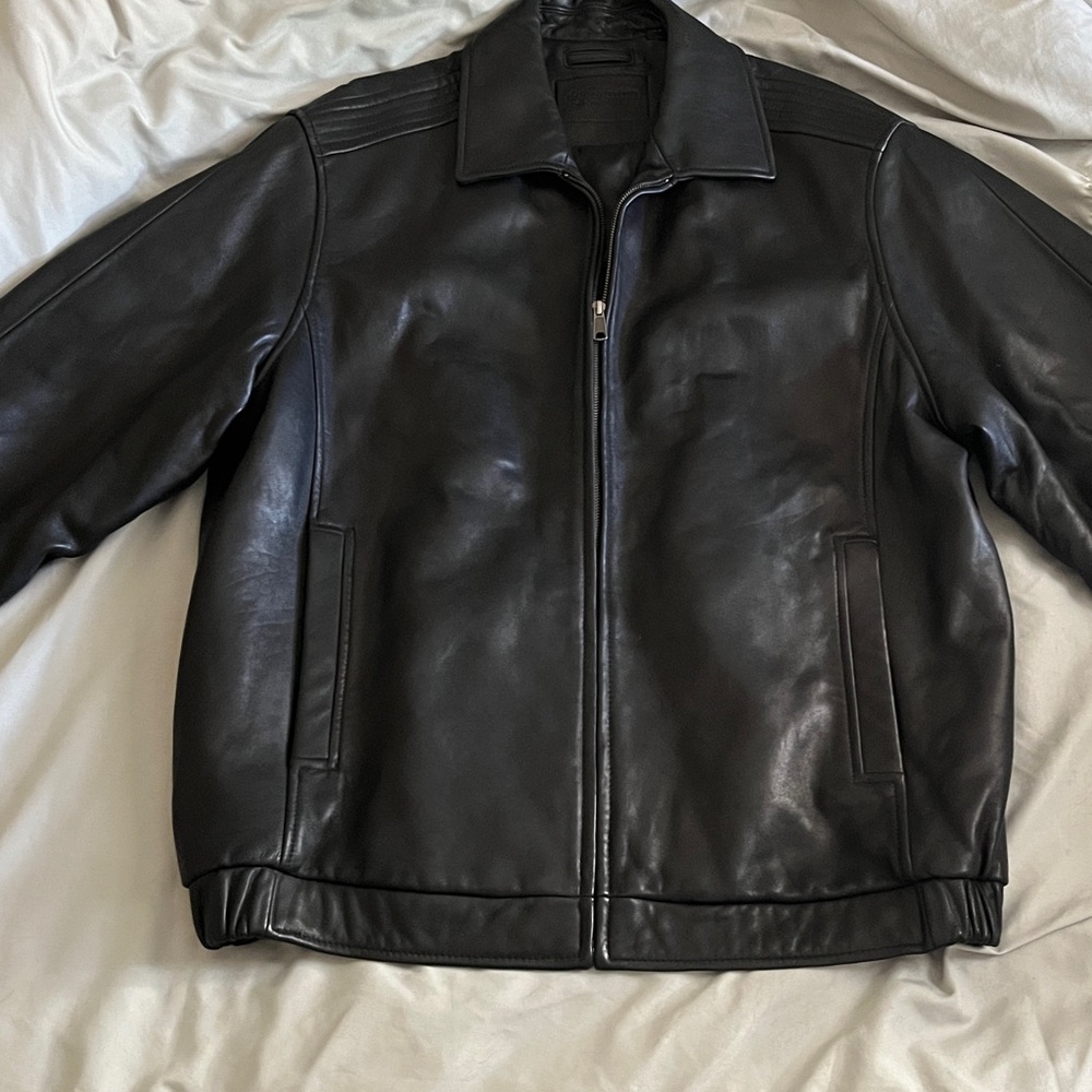 Black Lambskin Leather Coat Jacket Mens XL Roundtree & Yorke Classic